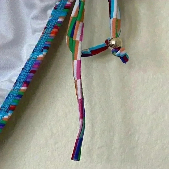 Multicolor Bikini Bottom Striped Side Tie w Beads Size Medium - Picture 5 of 8